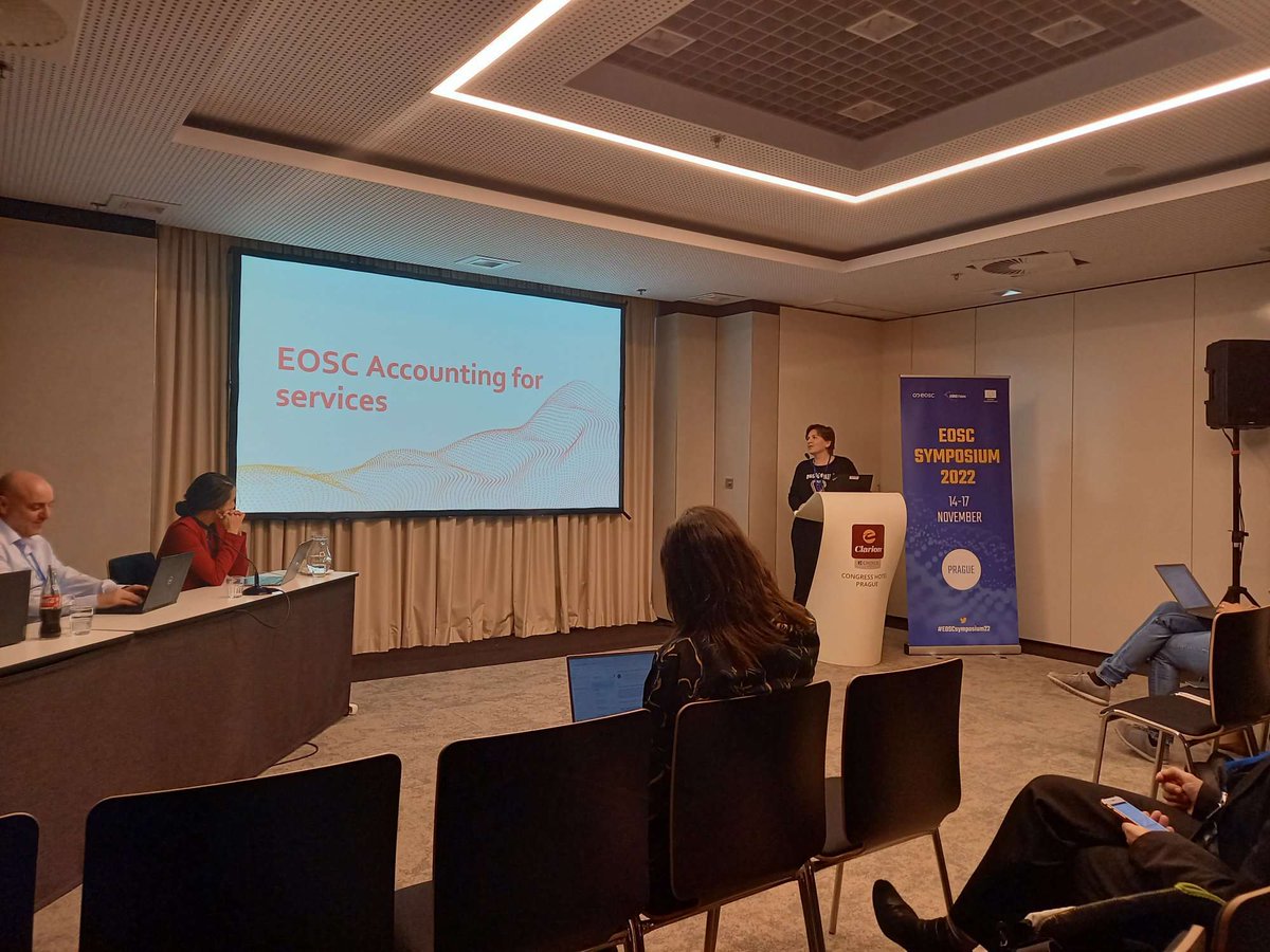 grnet_gr's tweet photo. Themis Zamani, senior Project Manager at #GRNET, presenting “EOSC Monitoring” and “EOSC Accounting” during the session “Onboarding and Integration of services and resources in the EOSC Platform” at the  #EOSCSymposium2022.

👉Session: https://t.co/To3K0lmYu2 
#EOSC #EOSCFUTURE https://t.co/DROknlTa6N