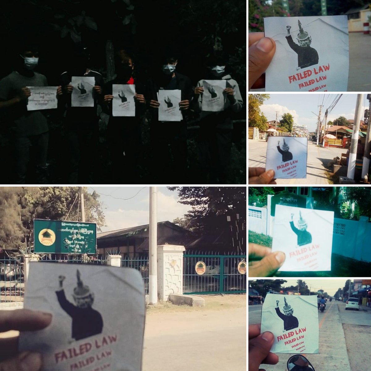 KYITHAR95368969's tweet photo. Despite tight the difficulties, Young activists from #Taungoo Twp, #Bago Region, staged a FAILED LAW Campaign to boycott the #MilitaryDictatorship on Nov16.

#VillagesBurntDownByJunta  
#2022Nov16Coup      
#WhatsHappeningInMyanmar https://t.co/67Ft5I3xqy