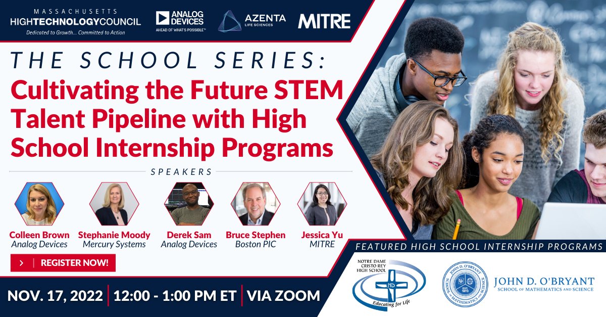 Tomorrow, Nov 17, PIC Employer Engagement Manager for #IT @bastephen joins @MAHIGHTECH, @ADI_News, @AzentaSciences, and @MITREcorp to discuss how to cultivate future #STEM talent through #internships. Learn more: bit.ly/3XaaLBu Register now at: bit.ly/3X0UL4Z