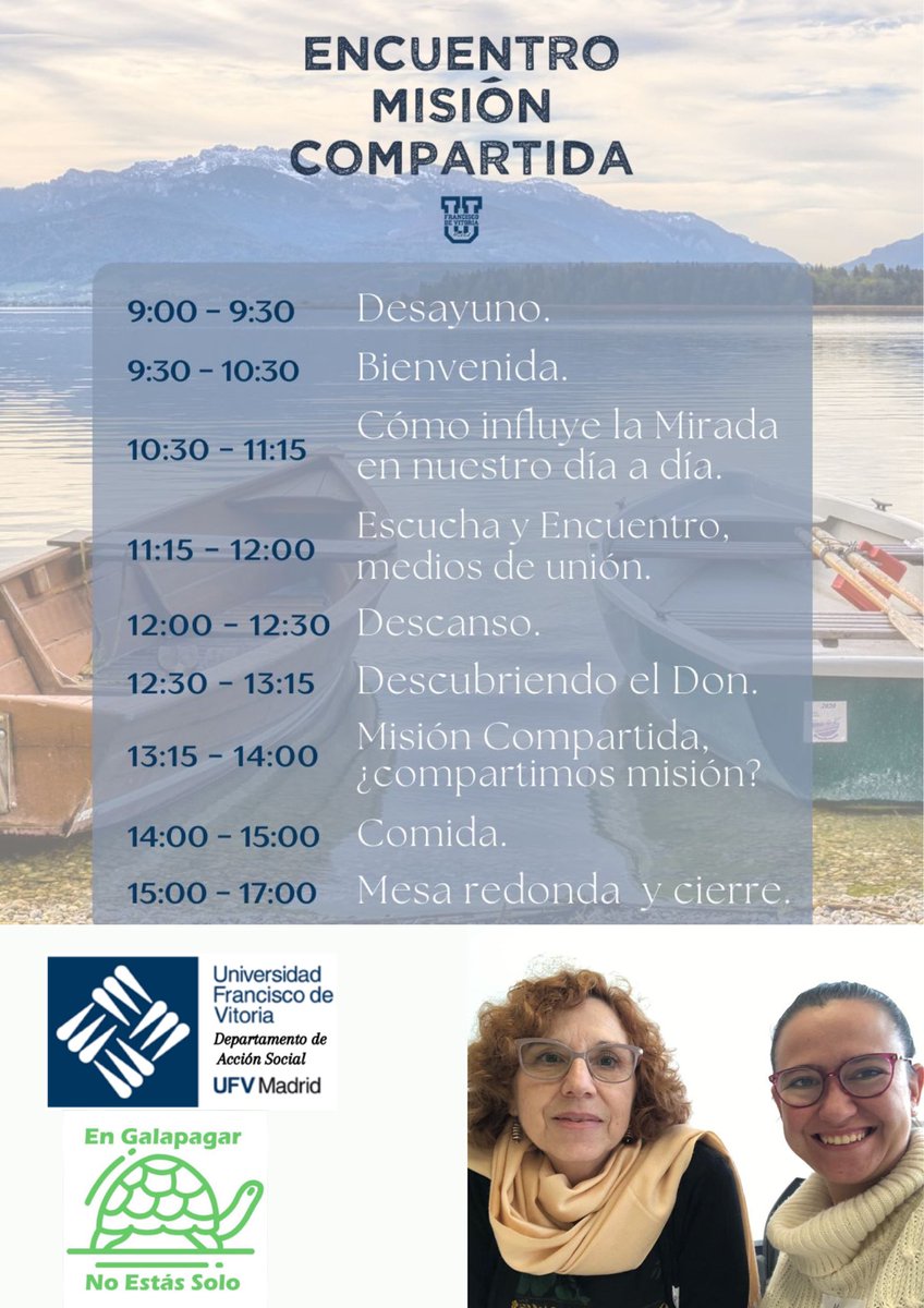 Hoy nuestras voluntarias Rocío y Miriam participan en #EncuentroMisiónCompartida organizado por la <a href="/ufvmadrid/">Universidad Francisco de Vitoria</a> con la que nuestra asociación tiene un convenio para facilitar las prácticas sociales a sus a alumnos.
