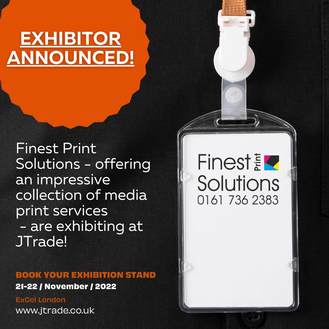 EXHIBITOR ANNOUNCEMENT!
Finest Print Solutions - Offering an impressive collection of media print services - are exhibiting at JTrade!
Visit jtrade.ecreg.uk/reg/general/ho… to book your FREE Visitor tickets.
#JTrade #JTrade22 #Print #Media #PrintingServices