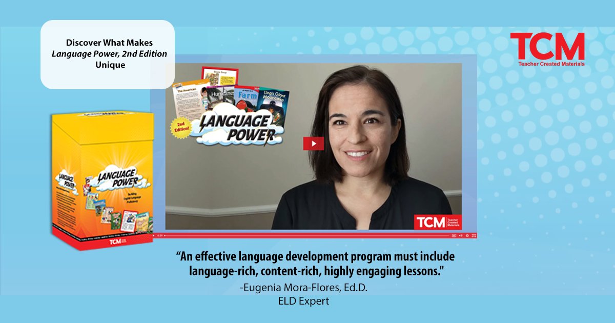 tcmpub's tweet photo. Empower multilingual learners with the right support. ELD expert Dr. Eugenia Mora-Flores explains why Language Power, 2nd Edition helps educators tackle the unique challenges that #ELLs face in becoming proficient readers, writers, and speakers of English: https://t.co/G9YfqKCrB3 https://t.co/inAVrqllkr