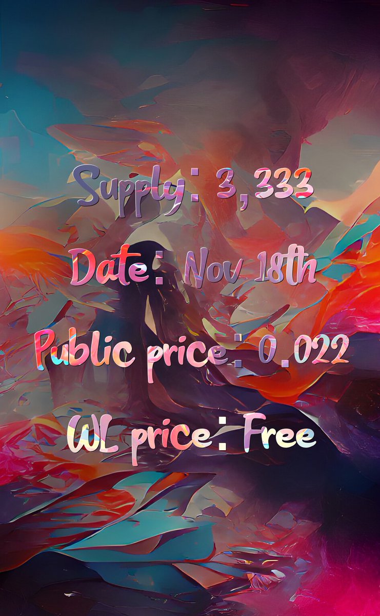 🎨Pandora will be launching Friday, Nov. 18th🎨

Supply: 3,333
Public mint: 12PM EST
WL mint: 4PM EST

Discord will be open after mint

1 airdropped NFT 🎟️| Interact to be considered