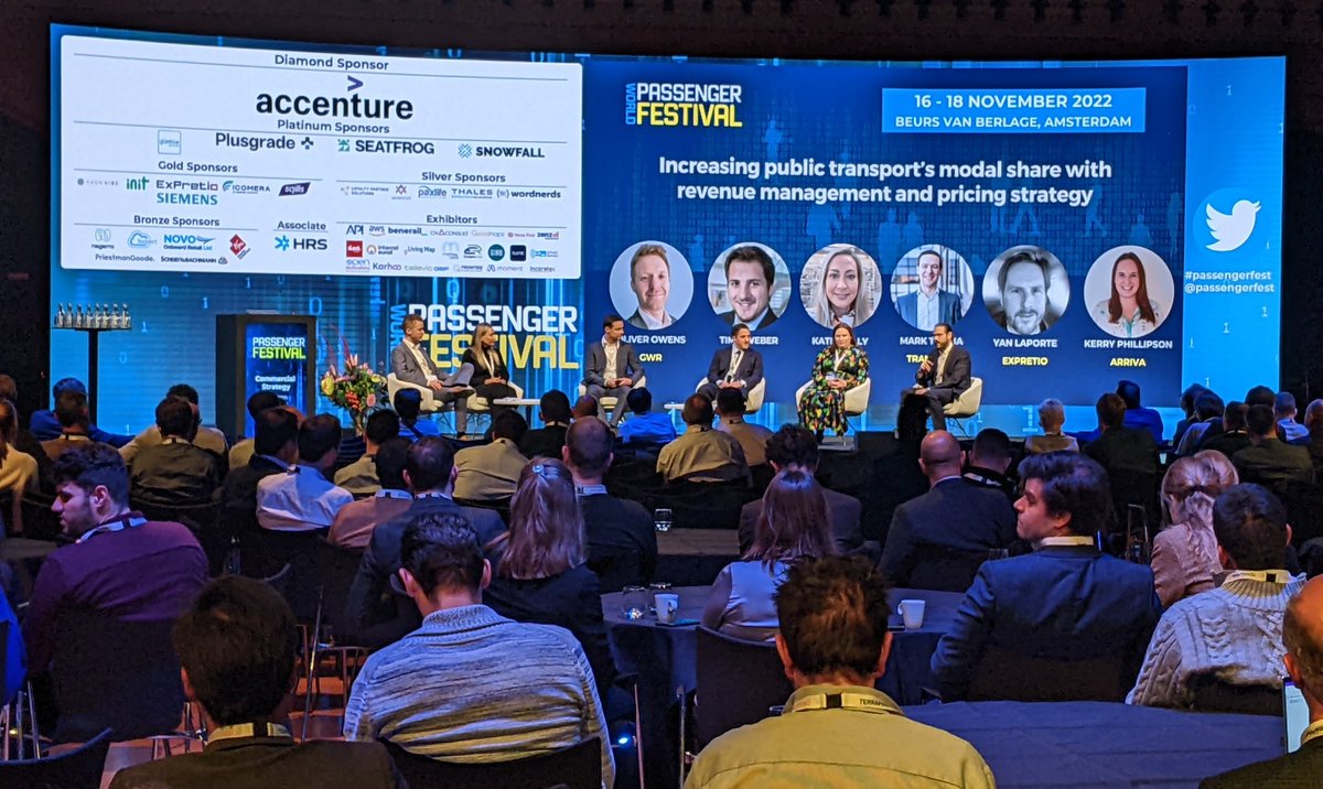 PassengerFest's tweet photo. An insightful discussion on using revenue management, pricing tools &amp; strategy to increase competitivity with Great Western Railway, @Transdev, @IrishRail, SBB, and @ExPretio!

#PassengerFest https://t.co/Df5fH8NmcV