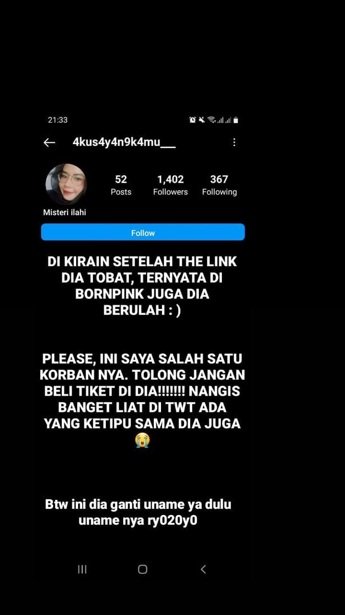 GObyJery's tweet photo. FYI AJA YA GAIS INI MAH, AKU KENA SAMA DIA BARU DP DOANG WAKTU THE LINK KEMARIN. DUH SUMPAH GEDEK BANGET TADI DPT MENTION ADA YG KETIPU JUGAAAA😭 TEMAN2 BLINK SEMANGAT YAA YANG MASI NYARI TIKET SEMOGA DI JAUHIN DARI SCAMMER BGST💗💗💗 https://t.co/XXh7zl0fD7