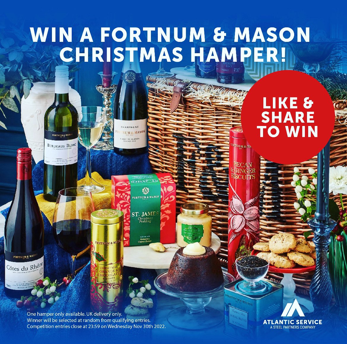 AtlanticServCo's tweet photo. WIN!!! It’s back, our Christmas Competition to win a @fortnums Christmas Hamper is back for another year &amp; you could be the lucky winner.

All you have to do is as follows:
✅ LIKE this post
🤝 TAG a friend/colleague in the comments
🗣️ RT the post

Simples, eh? #win #Competition https://t.co/vHs1Vgxp8E