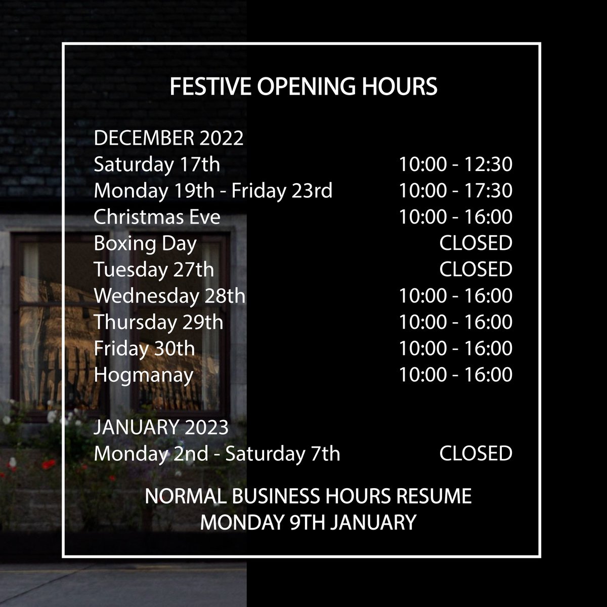 Planning a trip to Campbeltown over the Festive period? 
Check out our opening hours. 

Tours will be available and can be booked in advance online. 

springbank.scot
