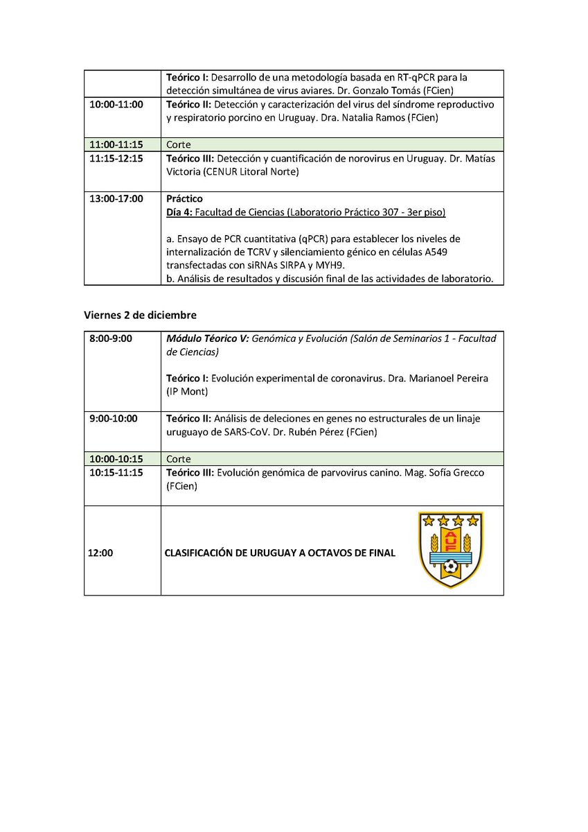 📢 𝐇𝐚𝐬𝐭𝐚 𝐞𝐥 𝟐𝟑 𝐝𝐞 𝐧𝐨𝐯𝐢𝐞𝐦𝐛𝐫𝐞 están abiertas las inscripciones para el curso <a href="/PEDECIBA/">PEDECIBA</a> "Biología de virus emergentes y desatendidos" a dictarse en <a href="/FcienUdelar/">Facultad de Ciencias</a> e <a href="/IPMontevideo/">Institut Pasteur Montevideo</a> del 28/11 al 3/12.

Docente responsable: @NicolasSarute 

Más info y programa👇