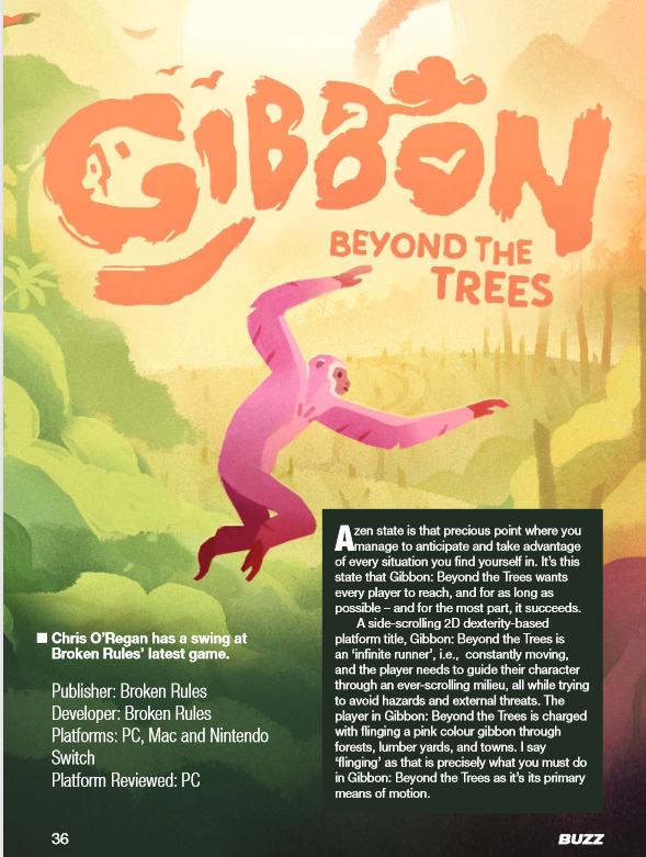 Wizwords's tweet image. Here&apos;s a sneak preview of Buzz, the new indie mag debuting very soon from Fusion Retro Books. We hope to bring better awareness to brilliant indie games, such as Gibbon Beyond The Trees.

 #FusionRetroBooks #Buzz #GibbonBeyondTheTrees #gaming #indiegaming #indiegamer