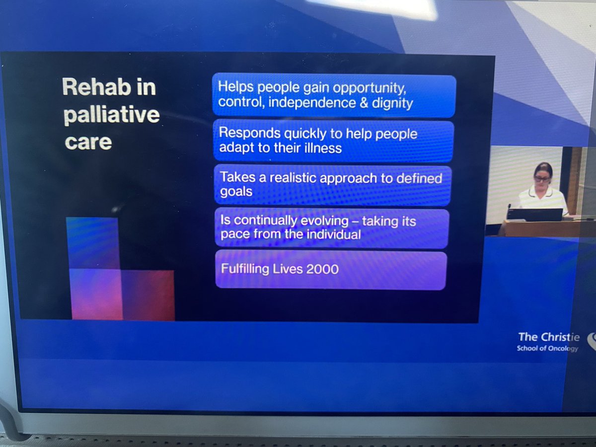 Excellent session delivered by a Community Specialist Palliative OT. Really reiterating the need for great communication, listening and facilitating patients wishes to help reduce the psychological distress a palliative diagnosis can cause with MSCC#SoOMSCC2022 @TheChristieSoO