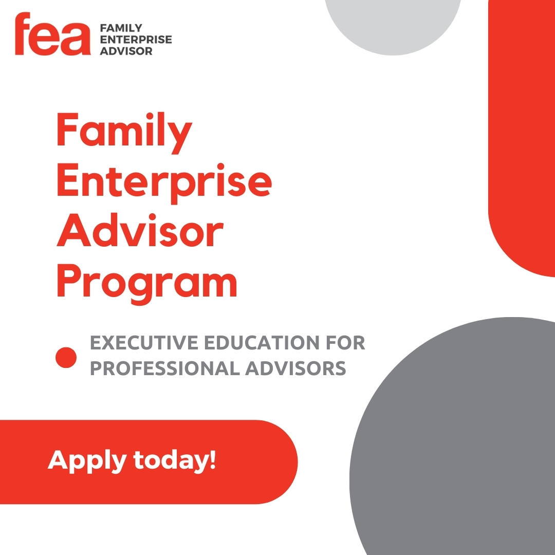 Are you a professional advisor working with business families? The FEA Program is for professionals who are looking to expand their skill set to better serve their family enterprise clients. For more information, visit: ow.ly/G2Bz50LzT0s