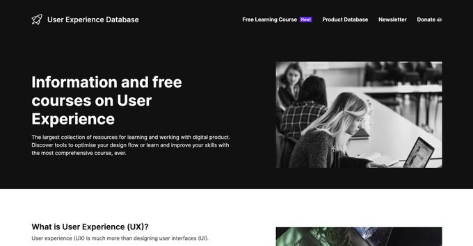 eyishazyer's tweet photo. 12. uxdatabase

The largest collection of resources for learning and working with digital products. All are completely free! https://t.co/Qzt2sqYpO4