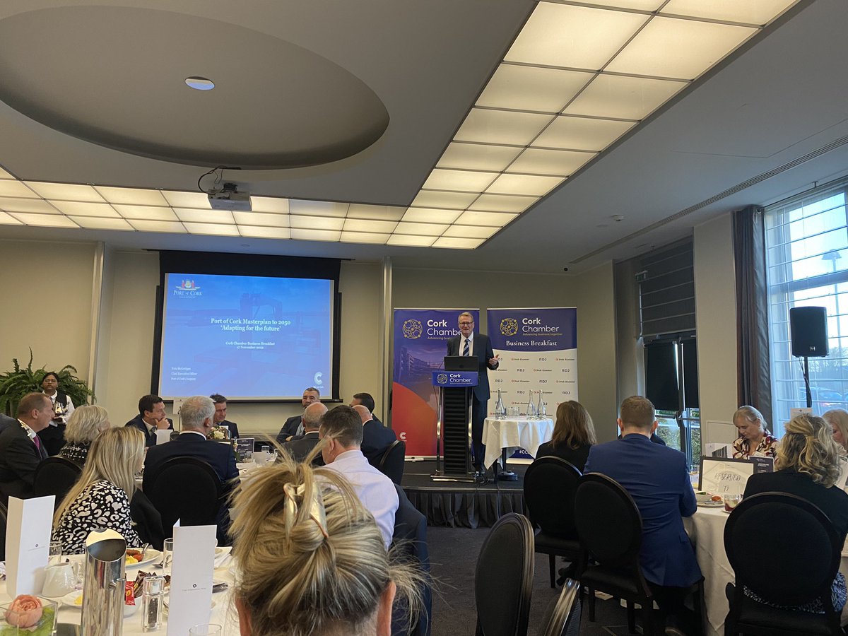 Another great morning at the <a href="/CorkChamber/">Cork Chamber</a> #CCBreakfast with Eoin McGettigan, CEO of <a href="/PortofCork/">Port of Cork</a> outlining future plans for the port. An exciting time for our client with big plans ahead!