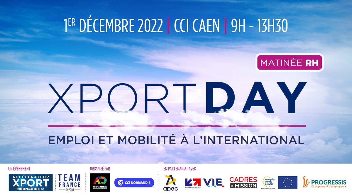 [📅 #Xport_Day #RH] Le 01/12/22 @AXport_TFE organise : ➡️La matinée #Xport_Day – #Focus_RH dédiée aux solutions d’emploi et de mobilité à l’international. ✅Des experts présenteront les différentes solutions RH lors de rdv individuels Inscription en ligne👉www2.teamfrance-export.fr/ndie_inscripti…