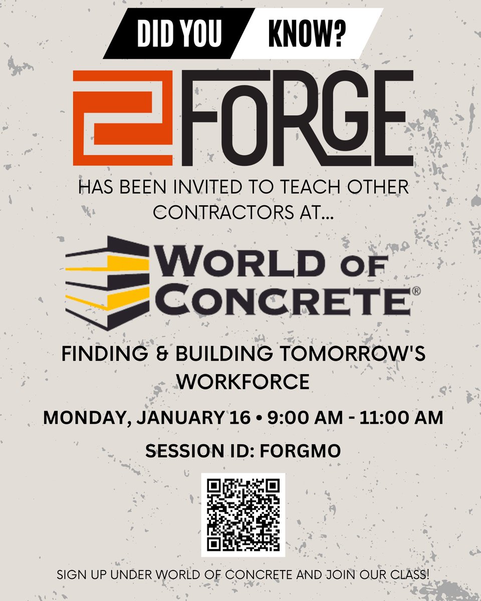 forge_yourpath's tweet photo. FORGE is so honored to be asked to share all the things we've learned on our FORGE journey of workforce development at World of Concrete 2023! @WorldofConcrete #WOC2023

Sign up under World of Concrete and join our class!
https://t.co/W0XsY52hCM https://t.co/ukyevoqxfv