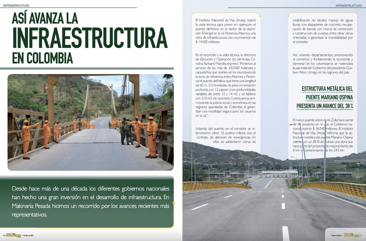 ¡Así avanza la infraestructura en #Colombia! 

bit.ly/MK107

#RevistaMakinariaPesada
#MakinariaPesada