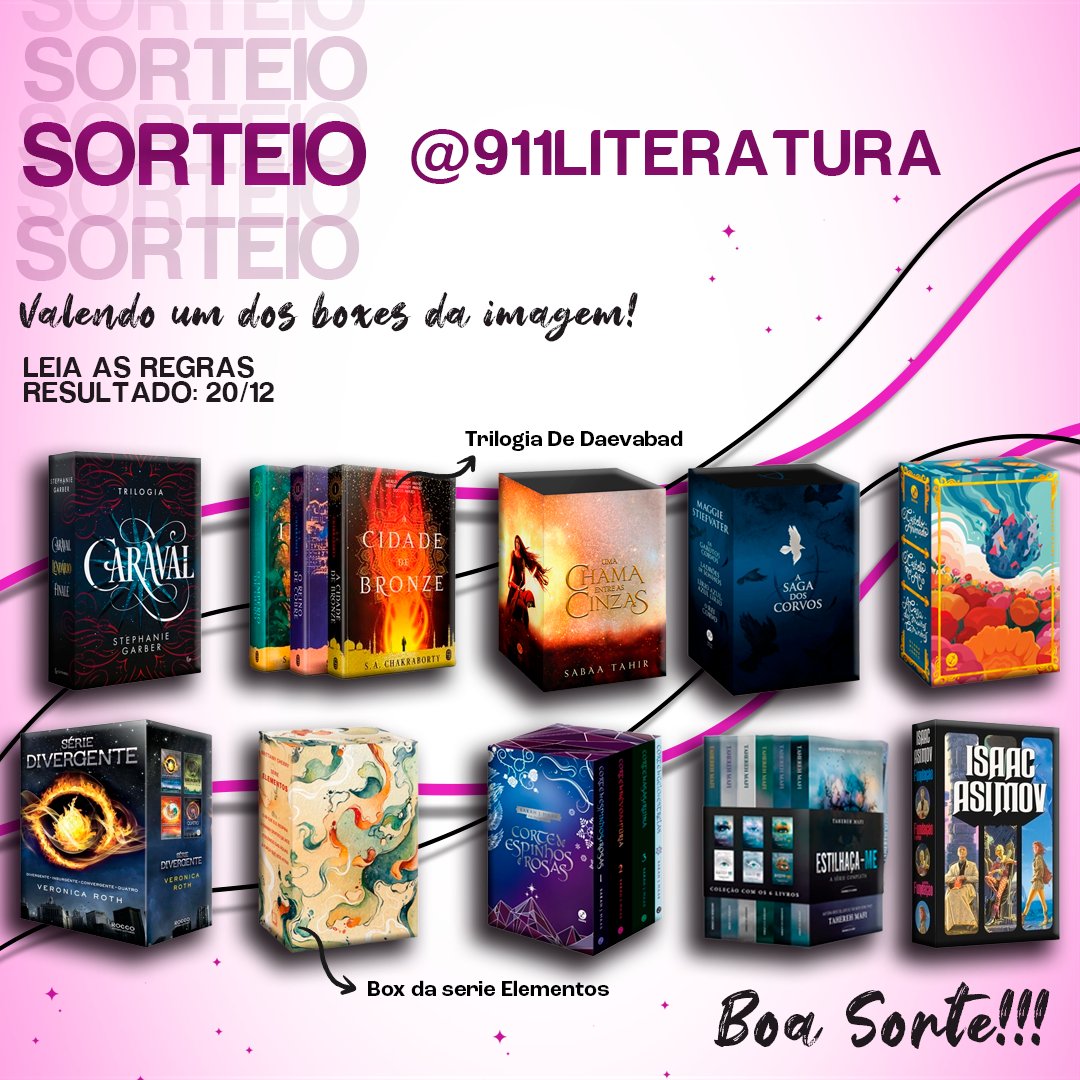 911Literatura's tweet photo. 🚨📖 SORTEIO 

💰 valendo um dos itens da imagem.

📌 Regras:
- seguir @911Literatura
- dar RT e curtir esse tweet
- comentar qual quer ganhar

⚠️ Resultado 20/12. https://t.co/wLqJKjyFmK