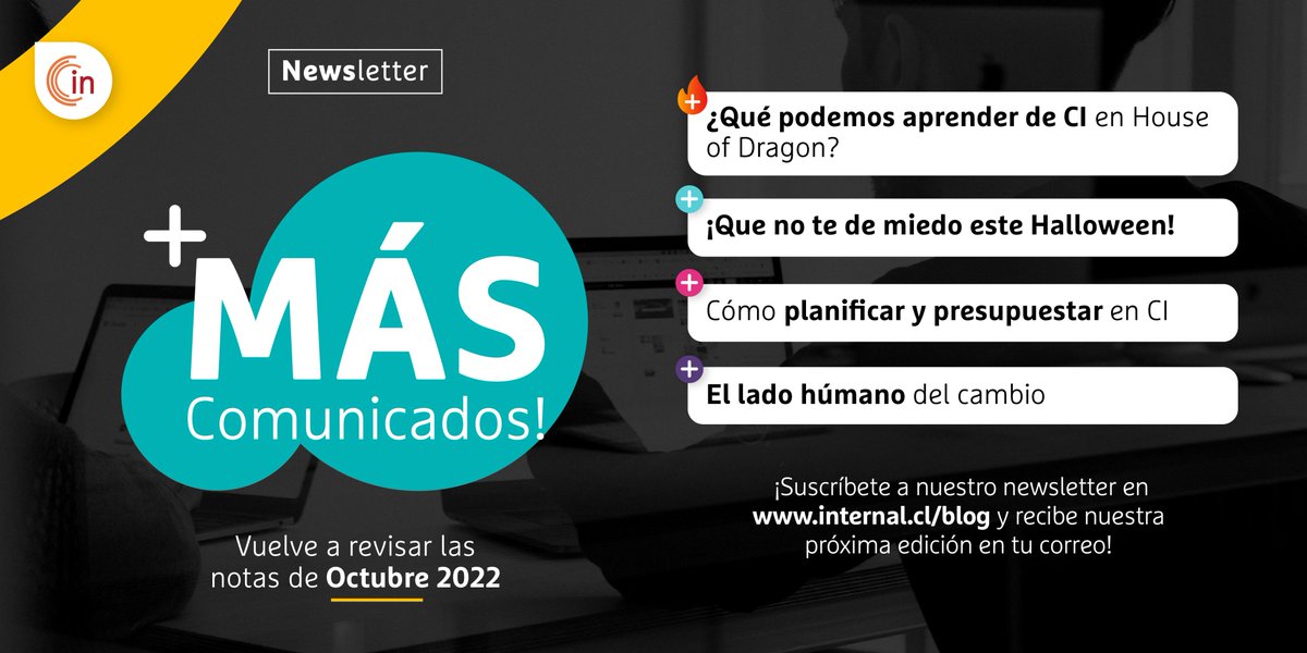 internalCI's tweet image. 🟠Descubre más sobre cómo relacionamos la #CI con la contingencia, cómo planificar nuestro presupuesto y  el lado humano del cambio en nuestro newsletter #MásComunicados.

✅Inscríbete en➡️ internal.cl/blog/ o descubre más en internal.cl

#ComunicaciónInterna