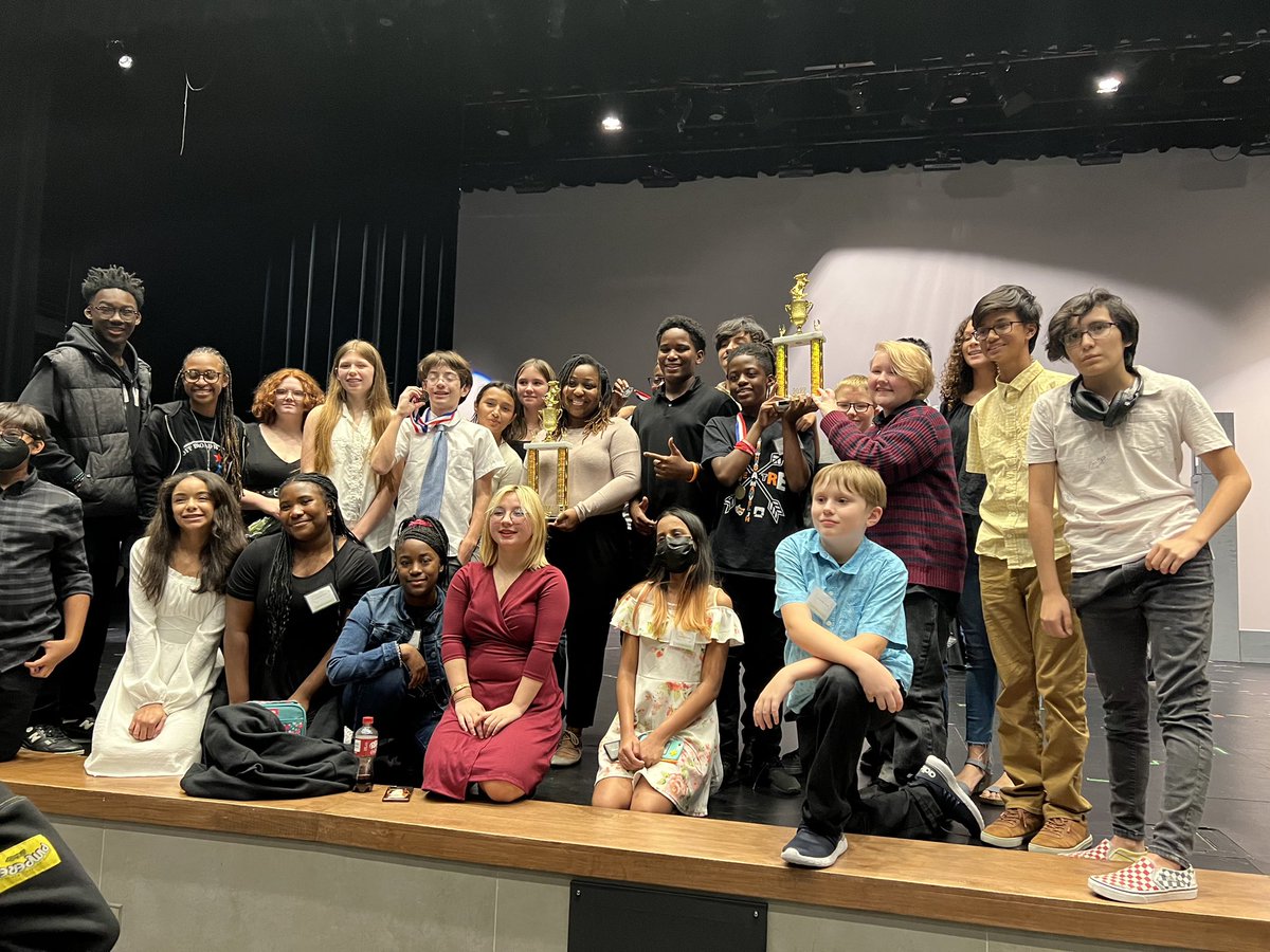 arrowheadplayer's tweet photo. Congrats to Arrowhead Theatre for their outstanding performance at the @AlvinISD JH UIL OAP Contest this past weekend! We received several awards including Best Technical Crew Award and 2nd Place Overall! 🏆🏆 CONGRATULATIONS LOVES! Job well done! 👏🏾 @ManvelJH @AISDFineArts https://t.co/8EILqMIFEB