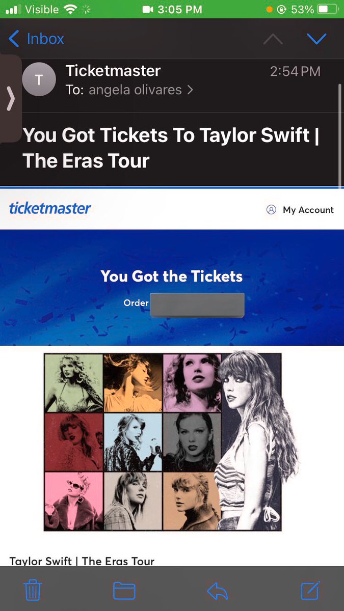 fukingang's tweet photo. got my #ErasTour tickets yesterday 😁 waited 6 hours on ticketmaster but it was worth every fucking SECOND! got 4 pretty good seats for 1,300$! let’s go swifties!!!!! https://t.co/1D1jFf7n3D