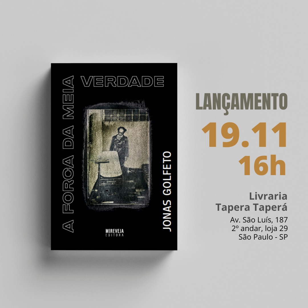 Unindo foto e dramaturgia, "A forca da meia verdade", de Jonas Golfeto, gira em torno do caso Herzog. No lançamento, o autor conversa com a curadora de fotografia Rosely Nakagawa, a historiadora Gabrielle Abreu (Inst. Vladimir Herzog) e o fotógrafo e professor Dayan de Castro.
