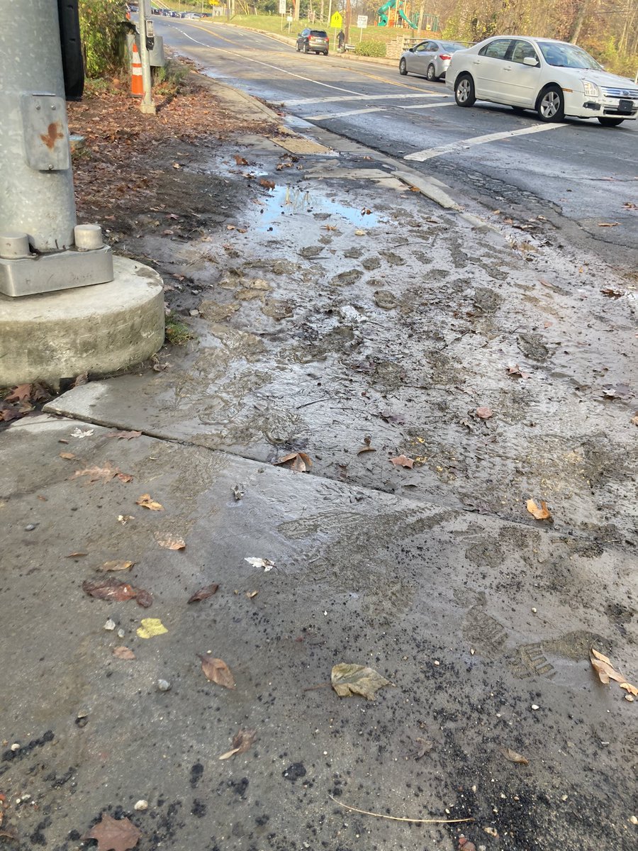 emberger1's tweet photo. @TulkinAnnie @MCDOTNow @MontgomeryCoMD @MyGreenMC @tomhucker @EvanMGlass @PurpleLineMD @LCharkoudian There is no way to avoid this without walking into the street. And even on a dry day, it’s uneven and difficult to navigate https://t.co/qGEwS7XSTZ