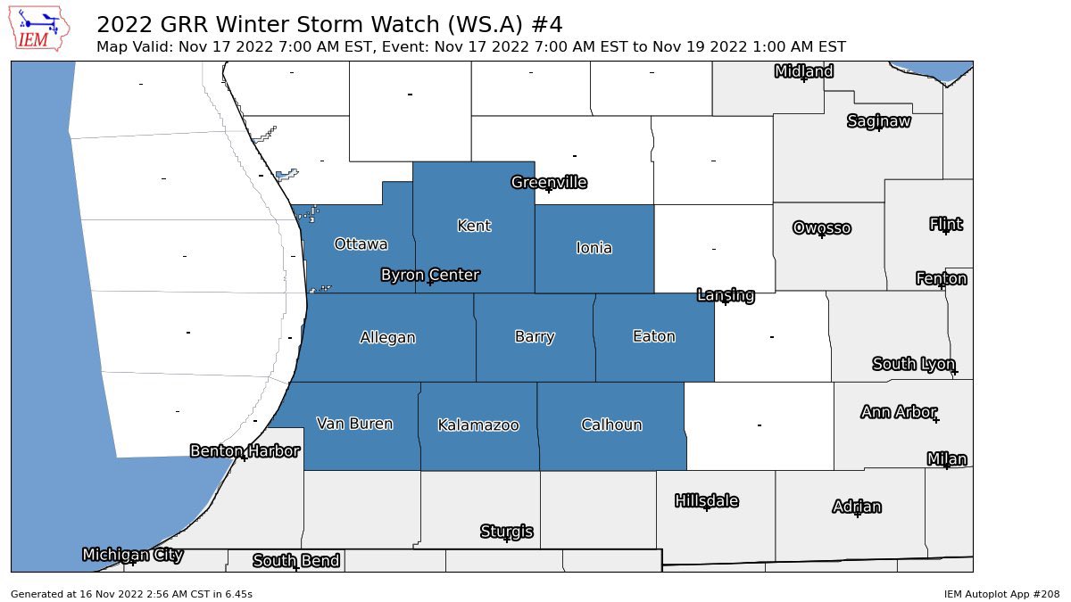 wxblakeharms's tweet photo. ⚠️ Winter Storm Watch issued ⚠️
Much of West Michigan has been placed under a winter storm watch from Thursday morning through early Saturday. Significant lake effect snow accumulations are possible. https://t.co/YtCOTeGbcK