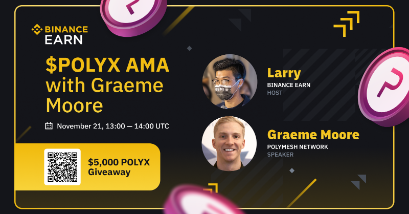 binance's tweet photo. Join us on #Binance Live for an AMA with @PolymeshNetwork's @graememoore, and the Binance Earn team!

🗓️ November 21, 2022.
⏰ 13:00pm UTC.

There will be $5,000 in $POLYX up for grabs - see thread on how to participate. 

Set a reminder ⤵️