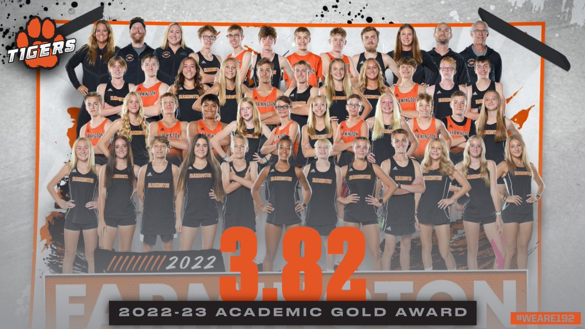 Congratulations, Boys Cross Country, on your Academic Gold Award! Boys @FarmingtonHS_XC earned the gold status with a 3.82 GPA! Mason Sullivan also recognized as Academic All-State with a top-15 Section 1 AAA finish and a 3.75+ GPA! #WeAre192