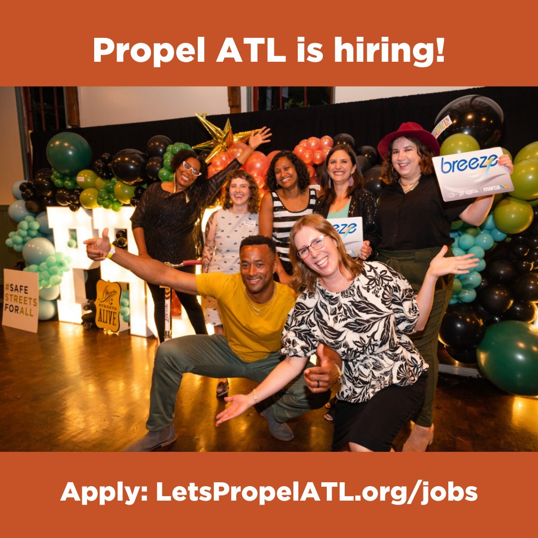 letspropelatl's tweet photo. Do you want to work to make Atlanta’s streets + transit systems work better for people? Do you want to help build a city with safe, inclusive, and thriving spaces for people to ride🚏🚍🚇, walk👟, and roll♿🚲🛴🛹🛼? 

➡️Explore our open job opportunities: https://t.co/wM43LHPl2H https://t.co/2okOqzHGUx