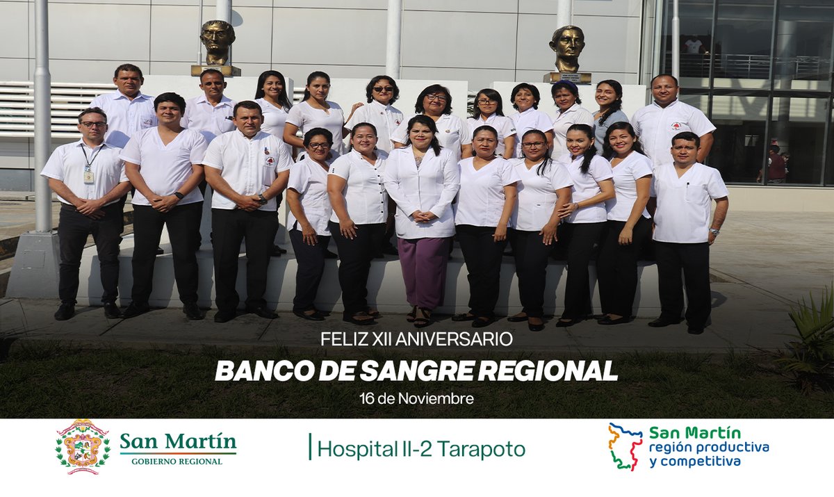 HRT_Oficial's tweet photo. La Dirección General, equipo de gestión y trabajadores en pleno de la OGESS Especializada, saludan y reconocen la gran labor que realizan el equipo que conforman el Banco De Sangre Regional San Martín, en el marco de las celebraciones por su XII Aniversario. https://t.co/zVSzkCG8Tr