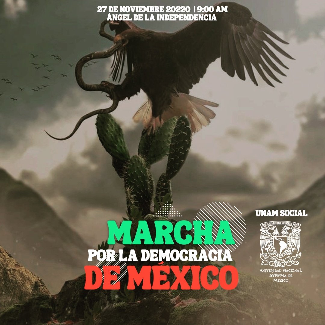 SocialUnam's tweet photo. 📣VAMOS A SALIR A MARCHAR 📣

México necesita un cambio profundo que garantice una democracia verdadera y una evolución de las instituciones públicas

 Llamamos a los universitarios a luchar contra la corrupción.

Tenemos una cita el 27 de noviembre del Ángel al Zócalo. https://t.co/a0snIQR9II
