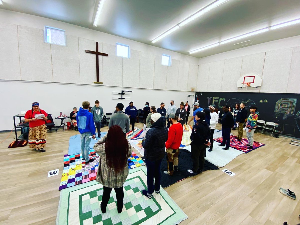 YFCRegina's tweet photo. Honoured and privileged to have 3 amazing Indigenous women take our team through the blanket exercise and talking circle. We desire to learn and grow as we move FORWARD.TOGETHER in a good way! https://t.co/0d5tnMhC1u