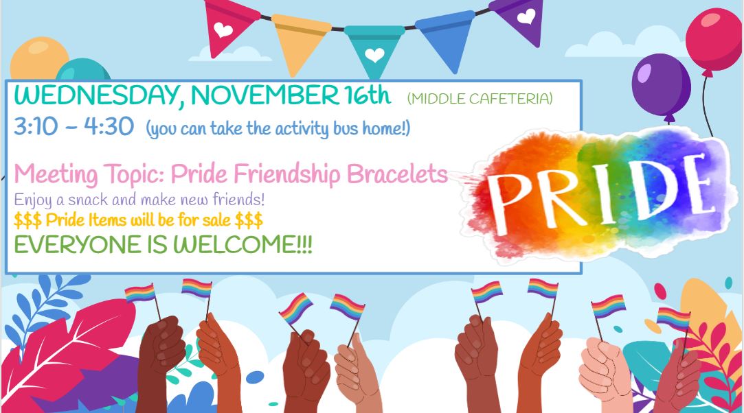 Join #pride Club TODAY at 3pm in the middle cafeteria to make #friendshipbracelets. #support the #lgbtq🌈 community by wearing one!
EVERYONE is welcome!
<a href="/WAactivities/">WestAuroraActivities</a> <a href="/sd129/">West Aurora School District 129</a>

#lgbtqia #lgbtq #queer #loveislove #gay #gaypride 
#representationmatters #lovewins
❤️🧡💛💚💙💜