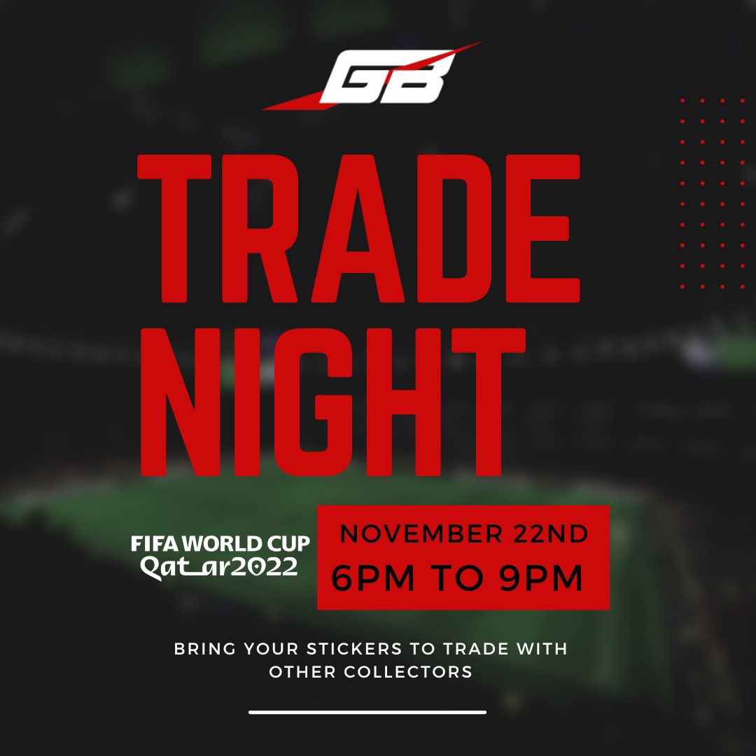 GameBreakersSC's tweet photo. The last one went so well that we’re doing it again!! Next Tuesday, @PaniniAmerica @FIFAWorldCup Sticker Trade Night! https://t.co/q8uLwODlEH