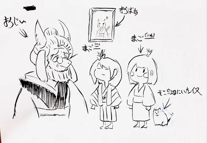 女装趣味のおじい(アズゴア)とおばあ(遺影)と二人の孫とそこら辺にいたイヌ。
#Undertale 