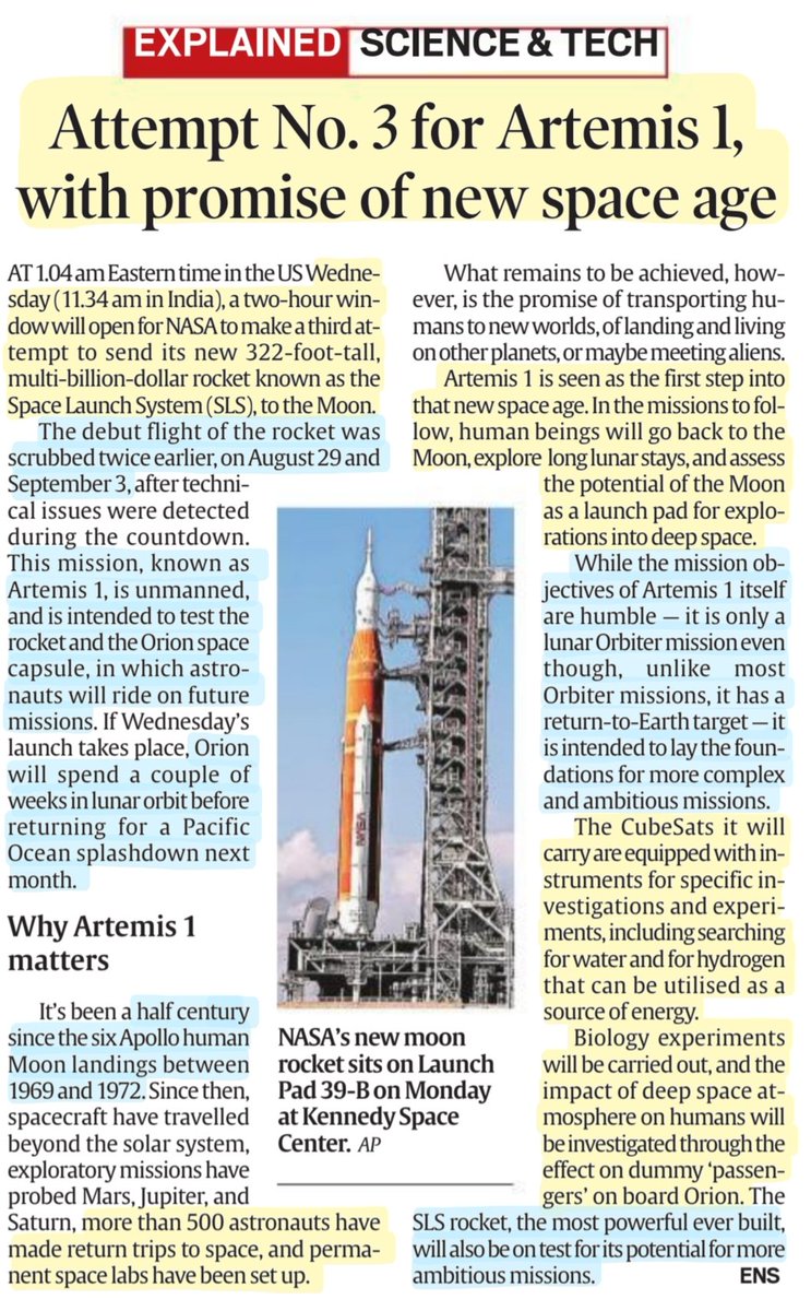 'Attempt no.3 for #Artemis1 with promise of new space age'
Lunar orbiter Mission,with return to #Earth Target.

#Artemis #ArtemisLaunch #Orion #space

#UPSC #science #technology