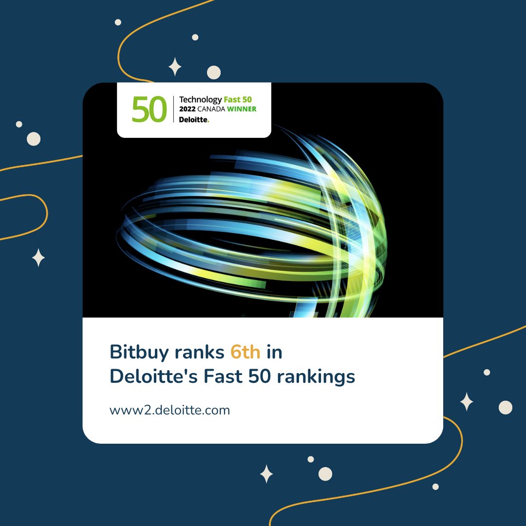 bitbuy's tweet photo. Great news! Bitbuy has been announced as  one of Deloitte's Technology Fast 50(TM) Program Winners for 2022!

Bitbuy ranks 6th with a 4,581% percent in revenue growth from 2018 to 2021.

LINK: https://t.co/T3sQ5eOxYF https://t.co/GbCn0iCirH