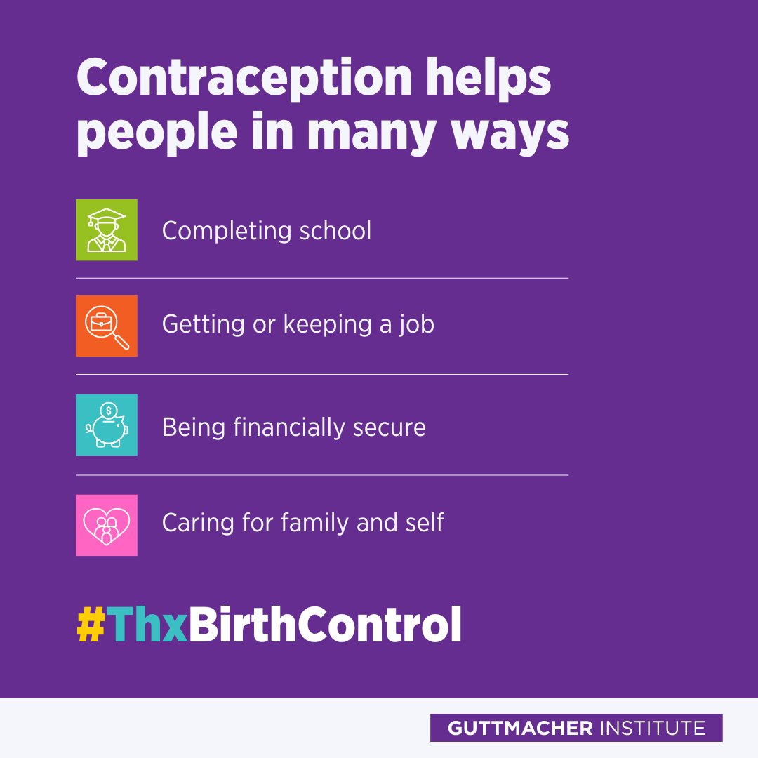 Guttmacher's tweet photo. Today we’re saying #ThxBirthControl! People use contraception for many reasons, including to avoid pregnancy, have healthier pregnancies or help time &amp; space births. Everyone needs access to the full range of high-quality, affordable #BirthControl methods that work best for them. https://t.co/BUPmKFdGlO
