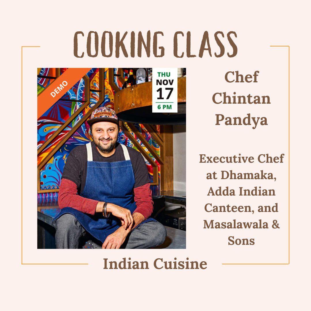 LAST FEW SEATS!

WHEN: Thu, Nov 17, 6PM

WHO: Chintan Pandya (James Beard winner) runs some of NY's hottest restaurants: Dhamaka, Adda Indian Canteen and Masalawala &amp; Sons.

WHAT: Dishes that push the boundaries of Indian food in the US.

TIX: degustibusnyc.com