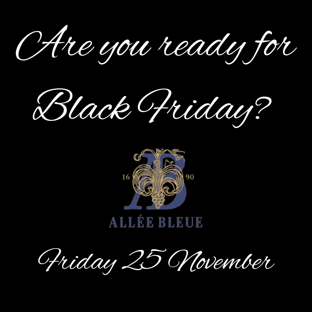 Allée Bleue Estate (@alleebleue) on Twitter photo Are you ready? The doors to our Le Grand Hall open at 10h00 this Friday - we have some incredible #BlackFriday prices - 1st come, 1st served, while stocks last.
Please note wines are available BY THE CASE only.
For more details:
alleebleue.co.za/black-friday-s…
<a href="/Franschhoek_SA/">Franschhoek Wine Valley</a> Are you ready? The doors to our Le Grand Hall open at 10h00 this Friday - we have some incredible #BlackFriday prices - 1st come, 1st served, while stocks last.
Please note wines are available BY THE CASE only.
For more details:
alleebleue.co.za/black-friday-s…
<a href="/Franschhoek_SA/">Franschhoek Wine Valley</a>