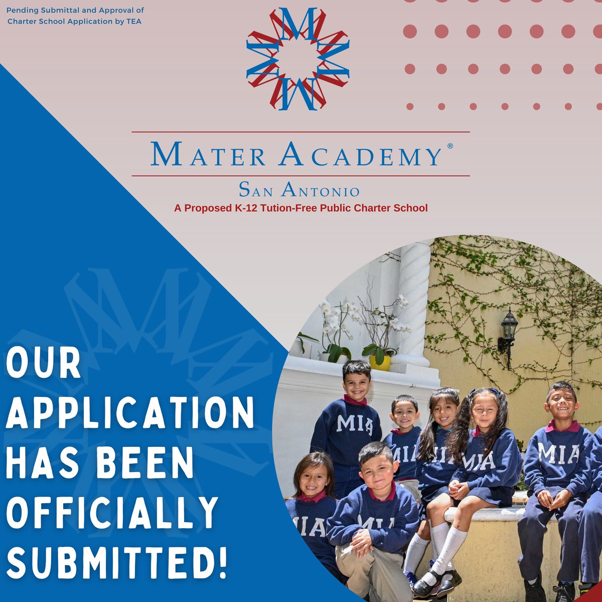 Matersanantonio's tweet photo. Our application has been officially submitted to the Texas Education Agency! 
Wish us luck as we will go through the process of approval within the next few months. We will keep you updated on each stage of our progress!
Learn more at https://t.co/WLBzg26Nxj https://t.co/pmqXS0TTrl