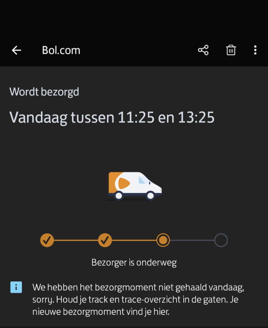 Patrckk's tweet photo. @PostNL Jammer dat er geen actuele aanpassing is voor een nieuwe bezorgtijd. De bussen hebben toch GPS? En track en trace weet dan in welke bus het ligt? Lijkt mij toch wel een 1-2tje voor iig een nieuw tijdslot? https://t.co/jLcQIGwqvy