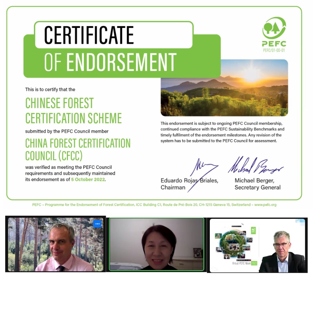 PEFCapac's tweet photo. Congratulation to @SGEC_PEFC . @IFCC_KSK, China Forest Certification Council (CFCC) and other certificate recipients internationally receiving PEFC endorsement certifications today!
#PEFCWeek #PEFCAwards https://t.co/jCr8KXNWTv