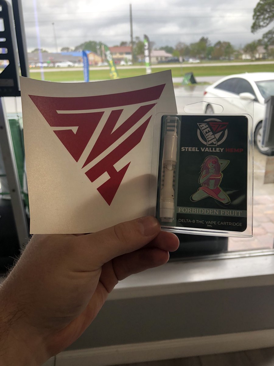 TheSteelValley's tweet photo. FEEL THE STEEL with Steel Valley Hemp! #ForbiddenFruit is an #indica strain that is great for rainy days! Learn more online or at any #trihealthycbd! #cbd #relief #d8 #vapor #relaxation https://t.co/vy3q8kBwC2