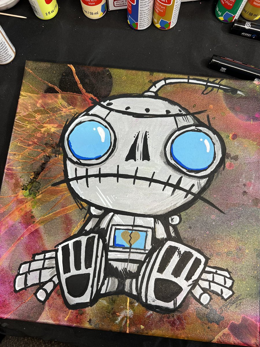 jessedeandraws's tweet photo. I have been feeling in a slump. So I painted something out of emotion. Here is what I made! #artistsontwitter #art #painting #sadrobot https://t.co/7Ti1IpuyPJ