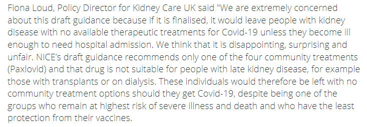 FionaCLoud's tweet photo. Draft guidance from NICE says that #Covid #Kidney #Treatments will be withdrawn unless you are severely ill and on oxygen 😠 Right now, this is not right. NB current treatments will remain in place until final guidance comes out https://t.co/PFl4agQTKM https://t.co/mZ4w5uY2MW