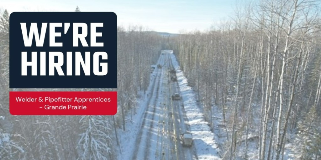 MastecCanada's tweet photo. We're hiring Grande Prairie-based B Pressure Welders and Apprentice and Journeymen Pipefitters for upcoming and immediate work. We welcome all levels of experience. If you're a team player and can work in all weather conditions, send your resume to GPdispatch@masteccanada.com https://t.co/nCqC6aK8ub