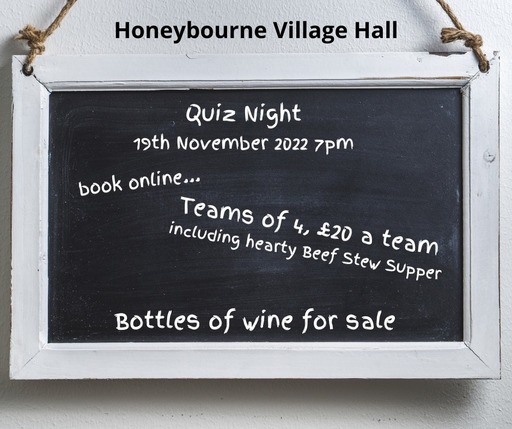 Please book by tonight if you have a team to join our fantastic quiz.