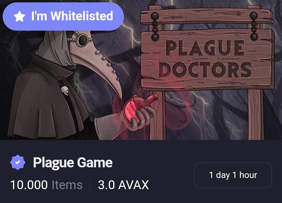 AkgOmer's tweet photo. I am Whitelisted for the gud @PlagueGameNFT mint🧪.

I will minting 5 #PlagueDoc tomorrow night at 17:00 UTC on @joepegsnft Launchpad.
MAX MINTE GUD #plaguegame 

Will you 🧪🧪🧪

#Avalanche #AVAX #AVAXNFTs #AVAXNFT #NFT #NFTs #nftart #NFTMinting https://t.co/6eboXYmMr3
